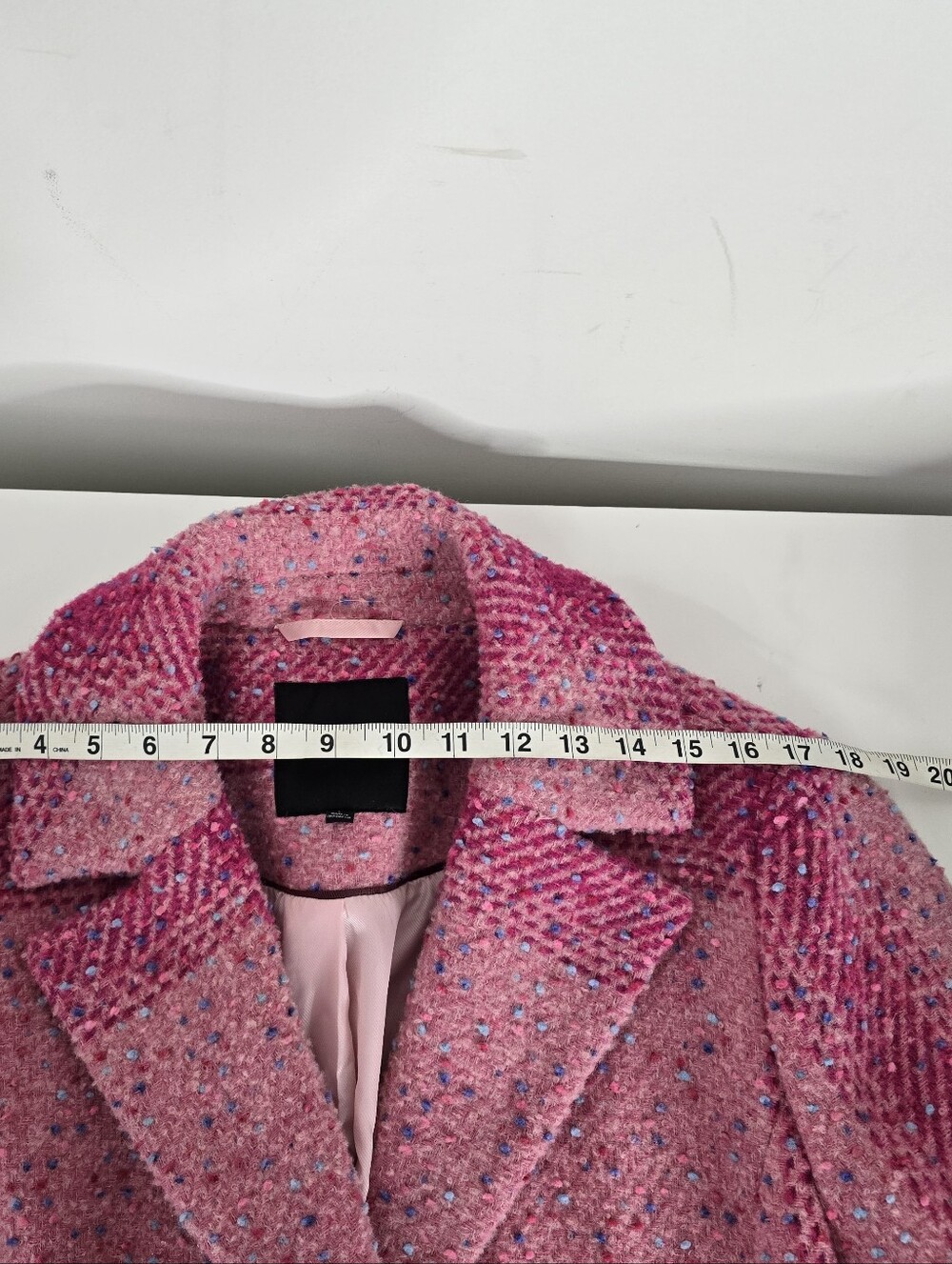 Talbots Confetti Pink Plaid Long Wool Blend Coat Jacket Size L Textured Tweed - Picture 13 of 15